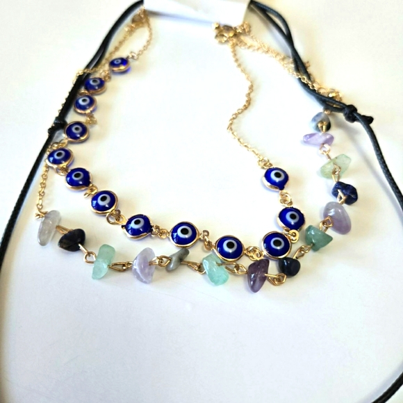 3Pcs Boho Blue Lucky Evil Eye Pendant Choker Necklace for Women Irregular Bead - Picture 3 of 7